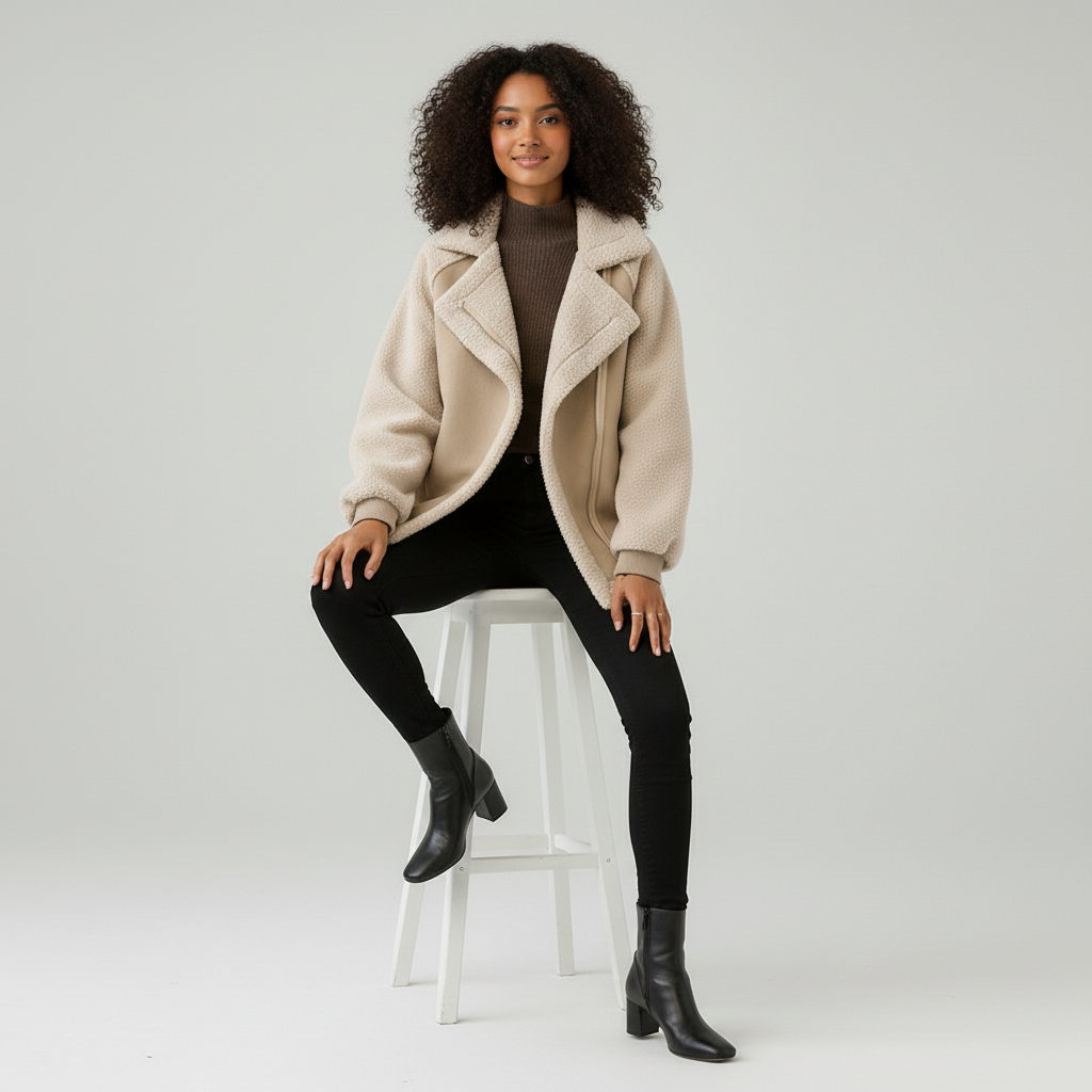 Women’s Suede Zip-Through Coat with Shearling Trim
