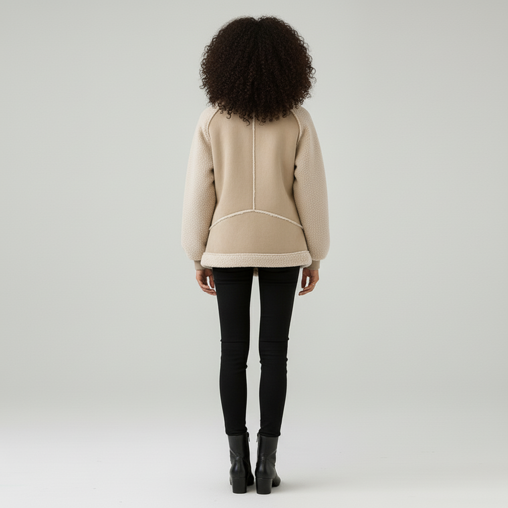 Women’s Suede Zip-Through Coat with Shearling Trim