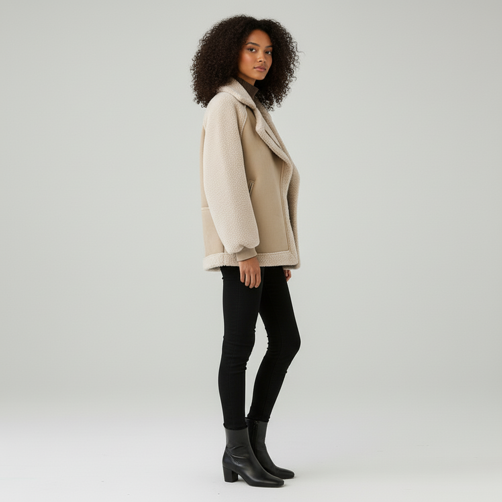 Women’s Suede Zip-Through Coat with Shearling Trim