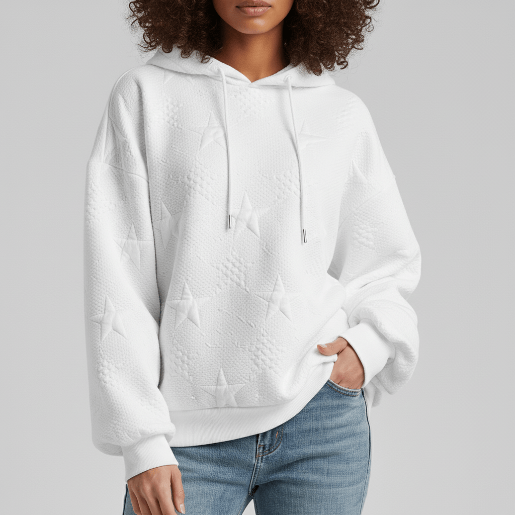 Women’s Velvety-Soft White Sweatshirt with Ribbed Details
