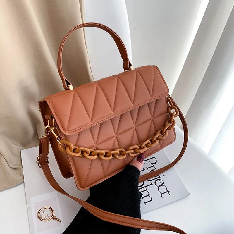 Vienna Women's Quilted Handbag – Chunky Chain Handle Design 4