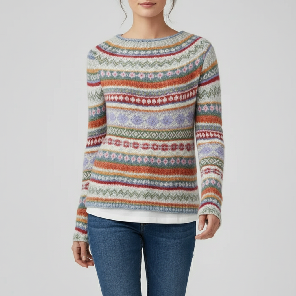 #colour_Soft Cream with Multicolor Fair Isle