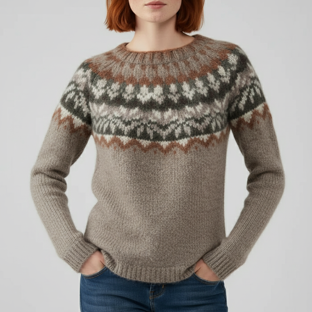 #colour_Warm Beige with Rust & Grey Fair Isle