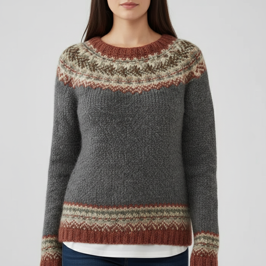 #colour_Charcoal Grey with Rust Fair Isle