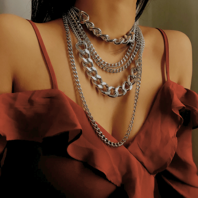 Cascade Women’s Layered Necklace – Polished Aluminium Chains 2
