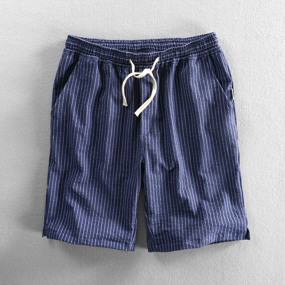Lusso Men's Pinstripe Linen Blend Shorts – Knee-Length Style 4