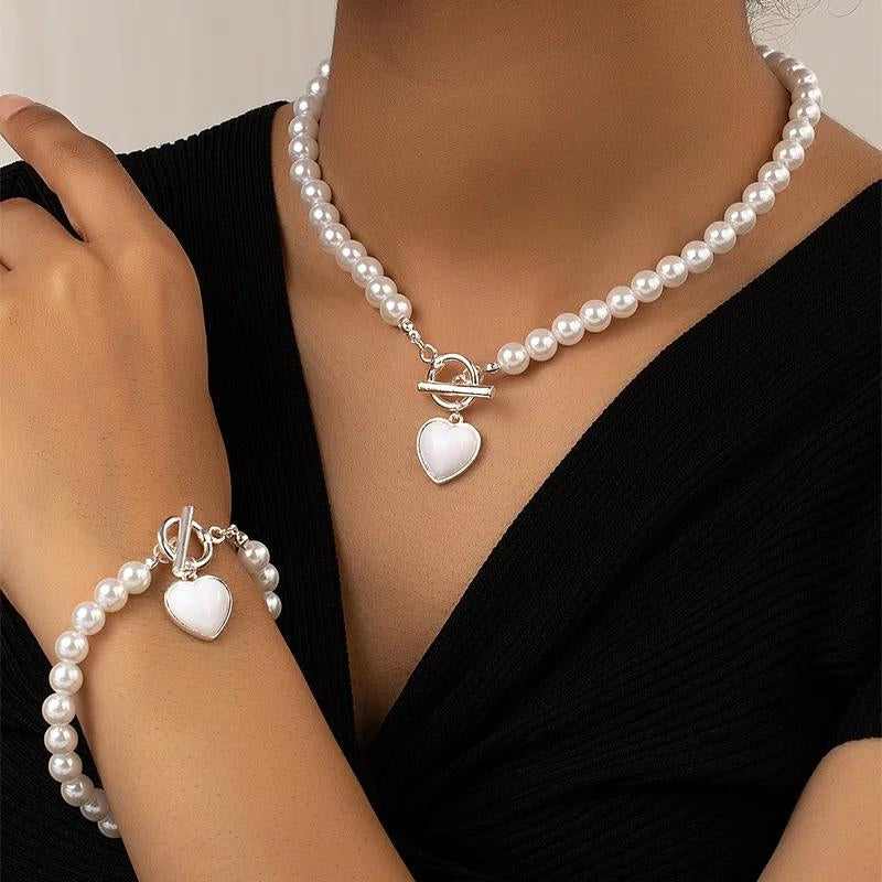 Pearl Women's Jewelry Set – Adjustable Bracelet & Necklace 2