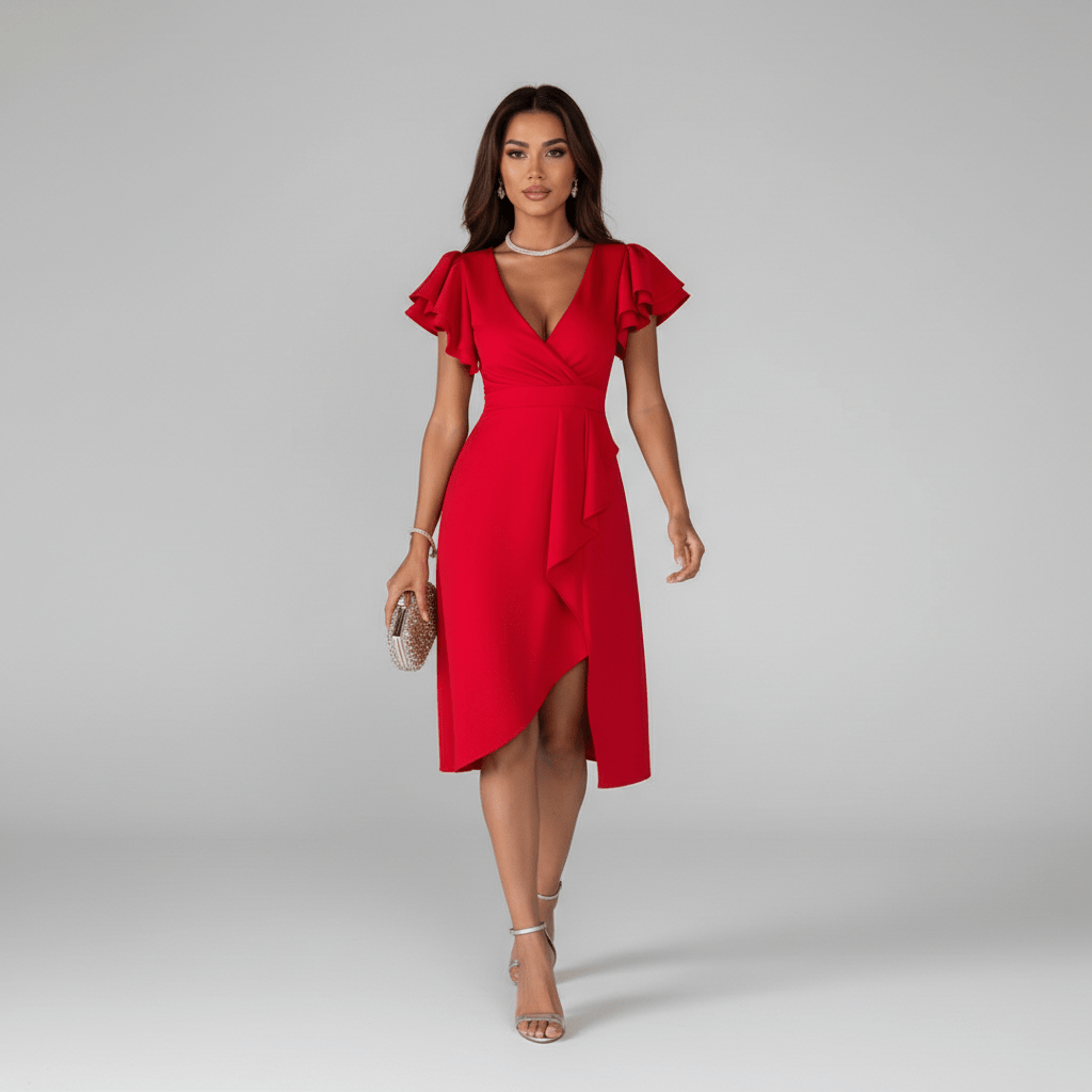 Alea Elegant Ruffle Wedding Guest Dress