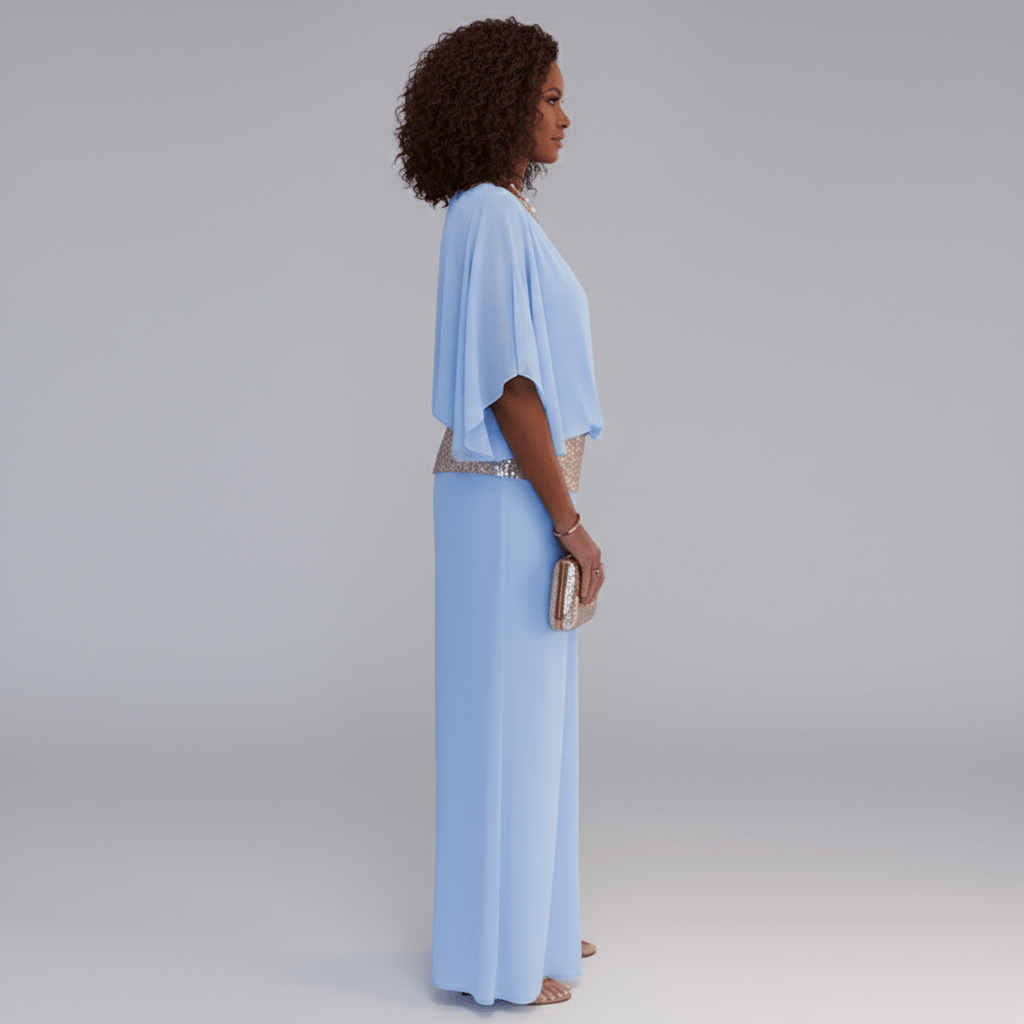 Alexis Two Piece Set Sequin Overlay Top and Wide Leg Pants