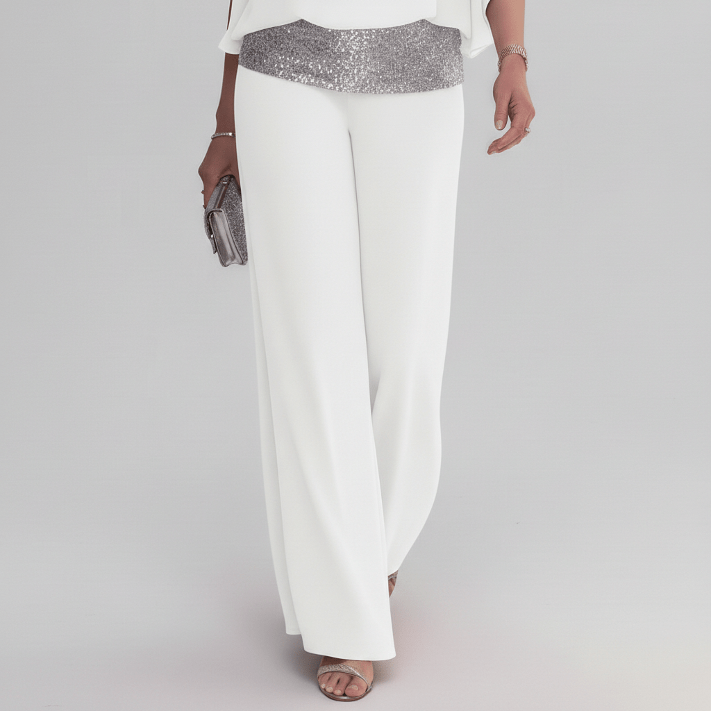 Alexis Two Piece Set Sequin Overlay Top and Wide Leg Pants