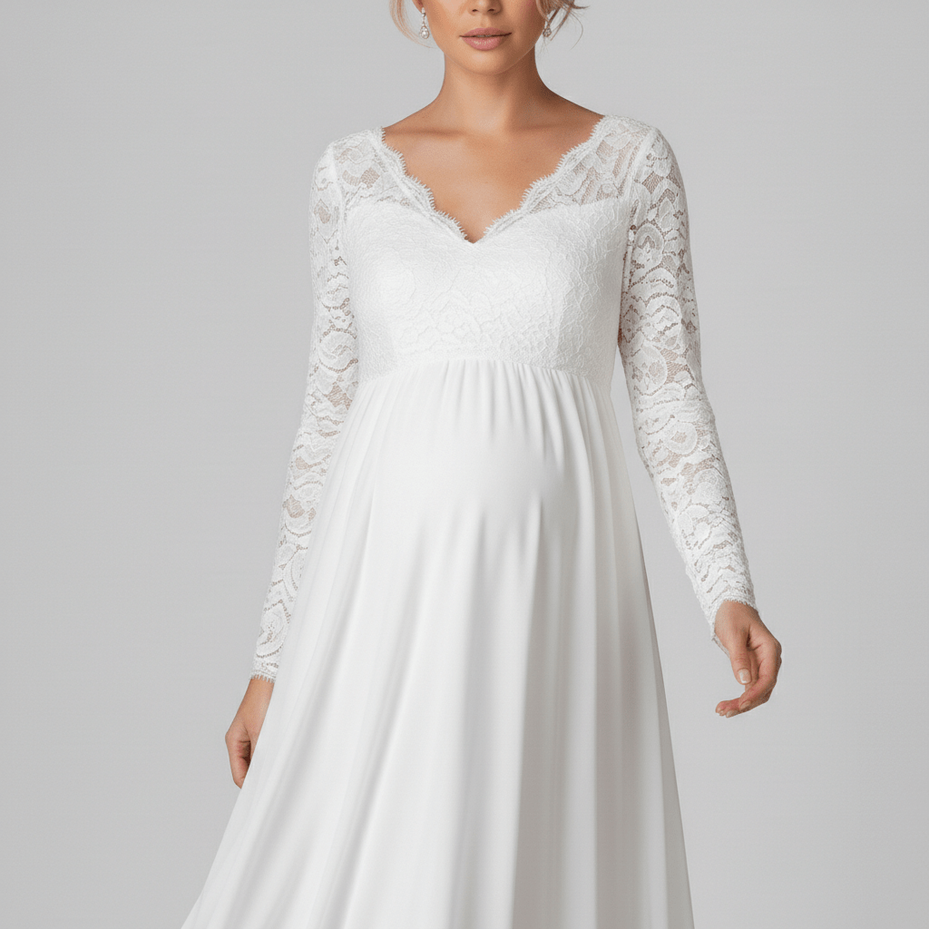 Alva Long Sleeve Lace Maternity White Maxi Dress for Women
