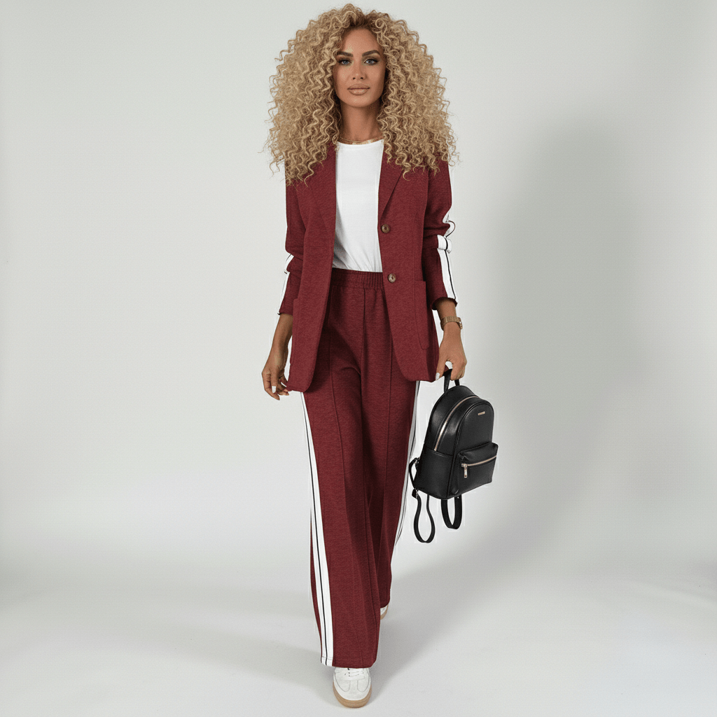 Caitlin Two Piece Set Blazer and Wide Leg Stripe Pants