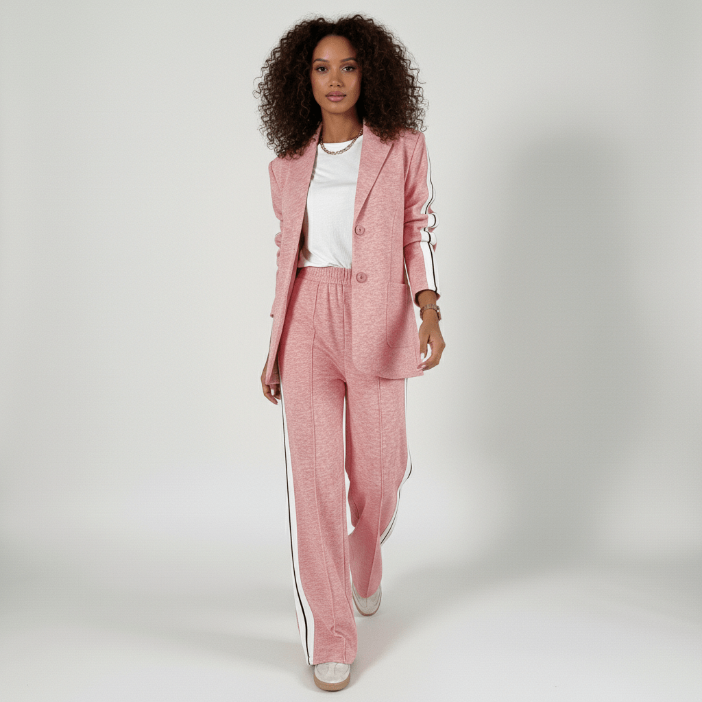 Caitlin Two Piece Set Blazer and Wide Leg Stripe Pants