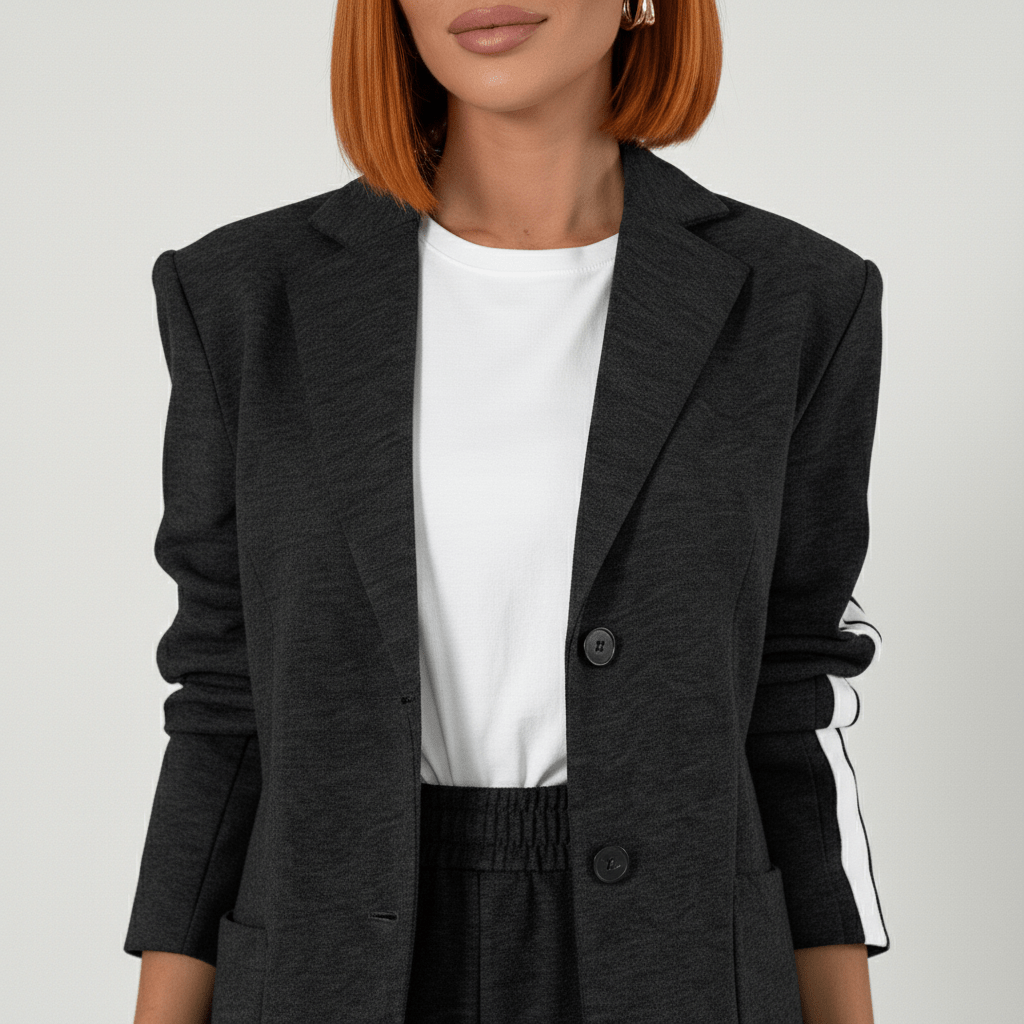 Caitlin Two Piece Set Blazer and Wide Leg Stripe Pants