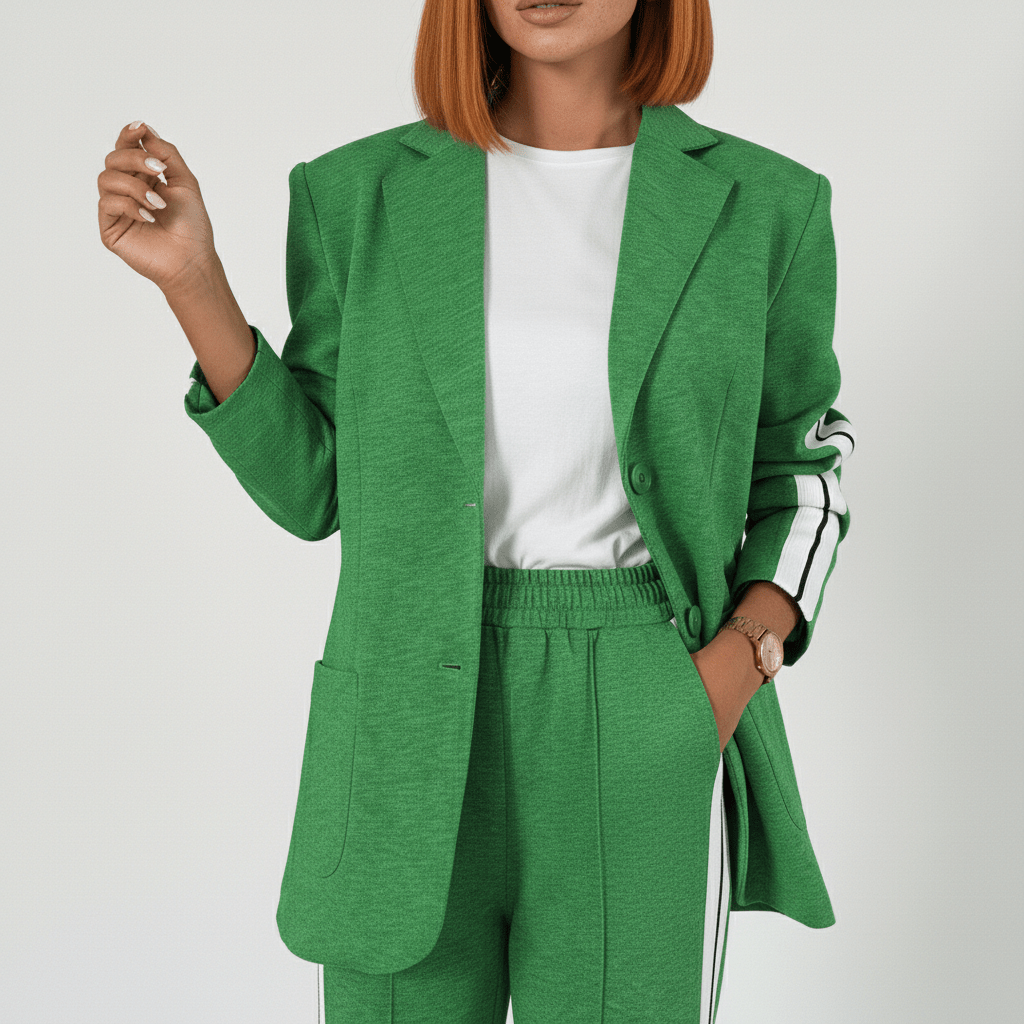 Caitlin Two Piece Set Blazer and Wide Leg Stripe Pants