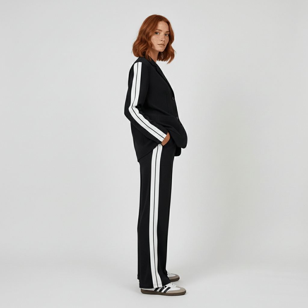 Caitlin Two Piece Set Blazer and Wide Leg Stripe Pants