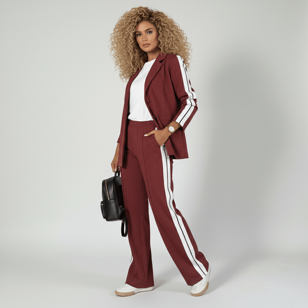 Caitlin Two Piece Set Blazer and Wide Leg Stripe Pants