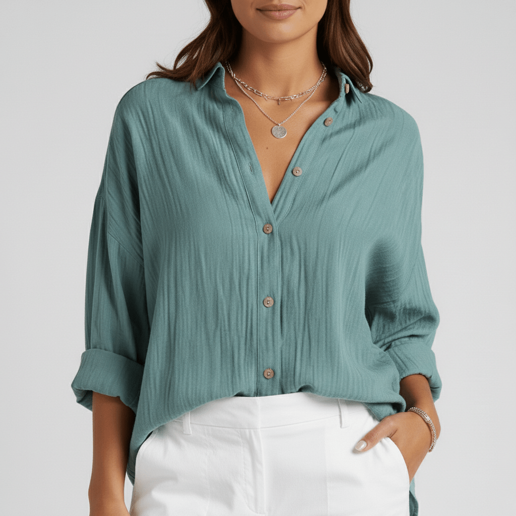 Cecilia Oversized Button Blouse with Collar and Long Sleeves
