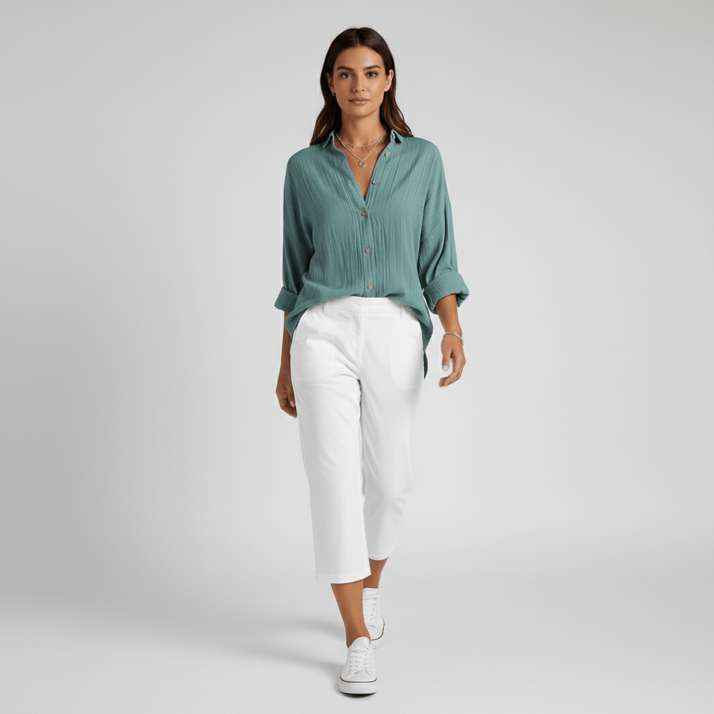 Cecilia Oversized Button Blouse with Collar and Long Sleeves