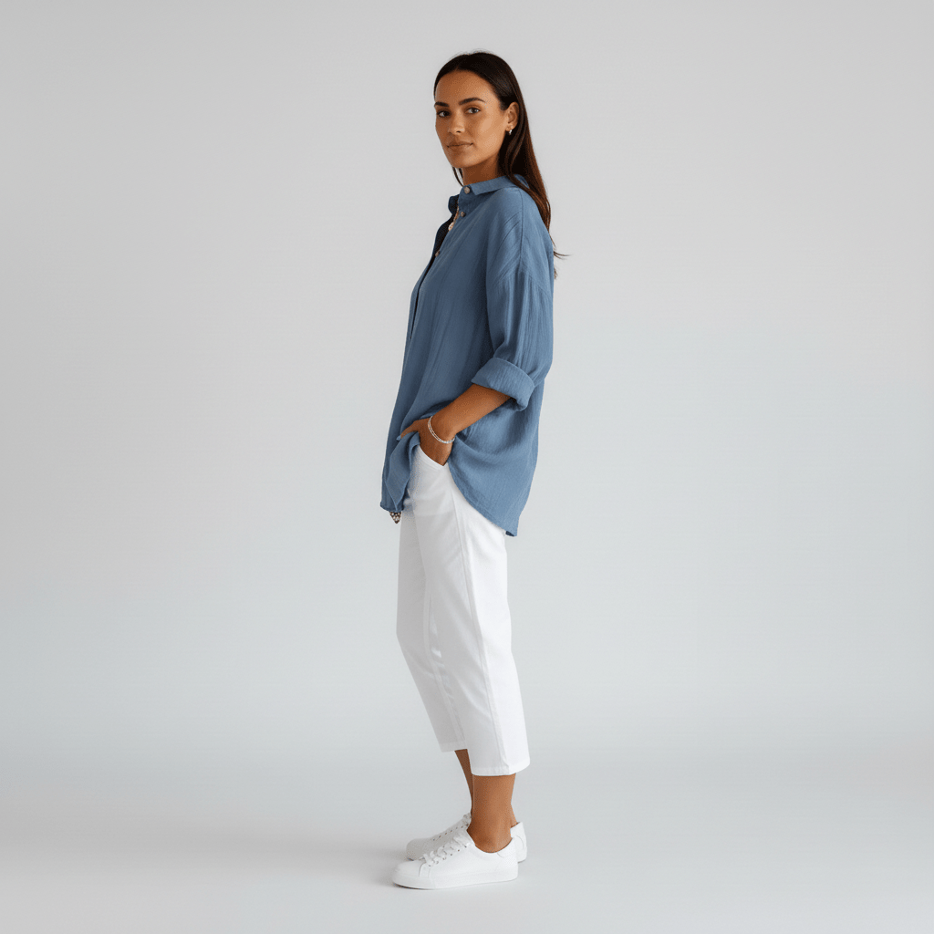 Cecilia Oversized Button Blouse with Collar and Long Sleeves