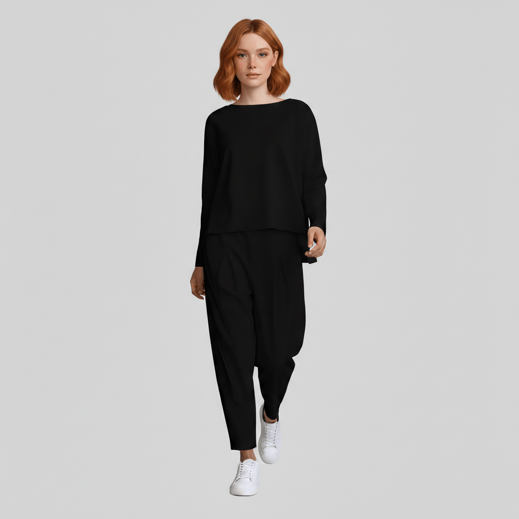 Delphine Two Piece Set Round Neck Top and Relaxed Fit Pants