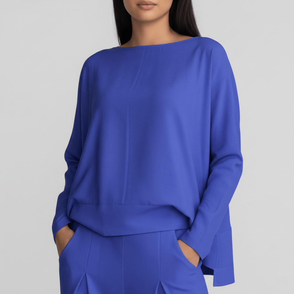 Delphine Two Piece Set Round Neck Top and Relaxed Fit Pants