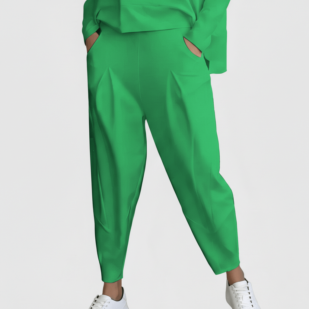 Delphine Two Piece Set Round Neck Top and Relaxed Fit Pants