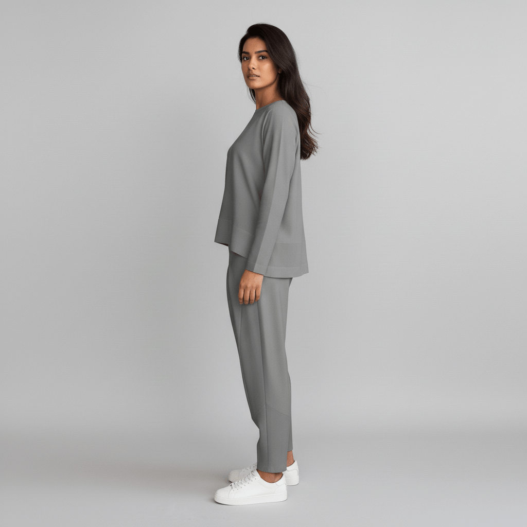 Delphine Two Piece Set Round Neck Top and Relaxed Fit Pants