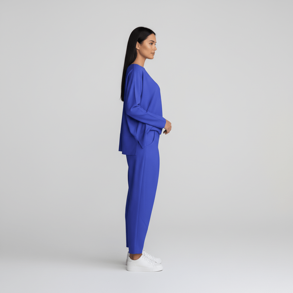 Delphine Two Piece Set Round Neck Top and Relaxed Fit Pants