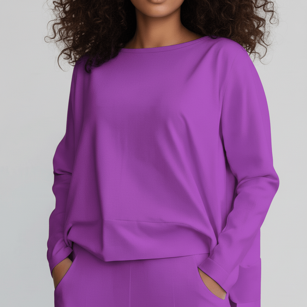 Delphine Two Piece Set Round Neck Top and Relaxed Fit Pants