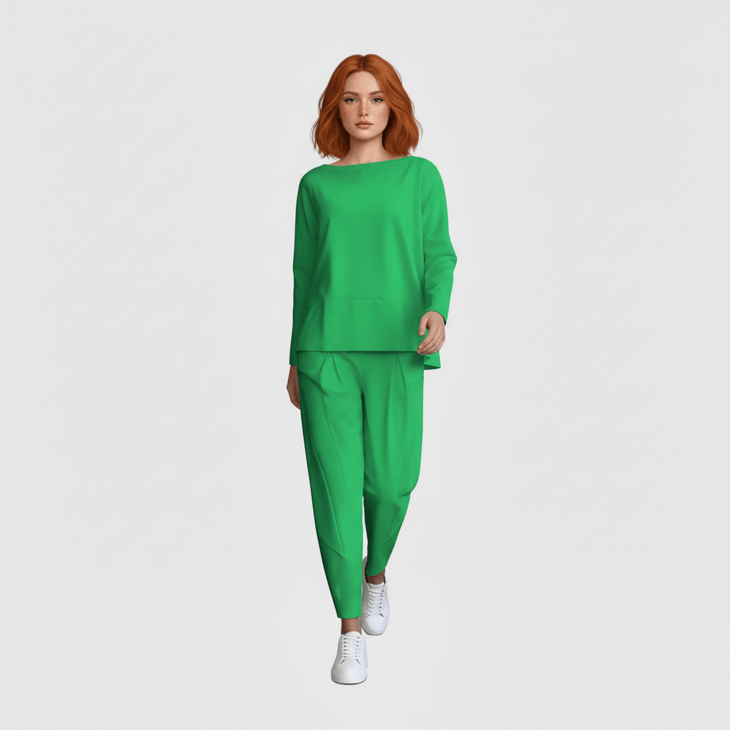 Delphine Two Piece Set Round Neck Top and Relaxed Fit Pants