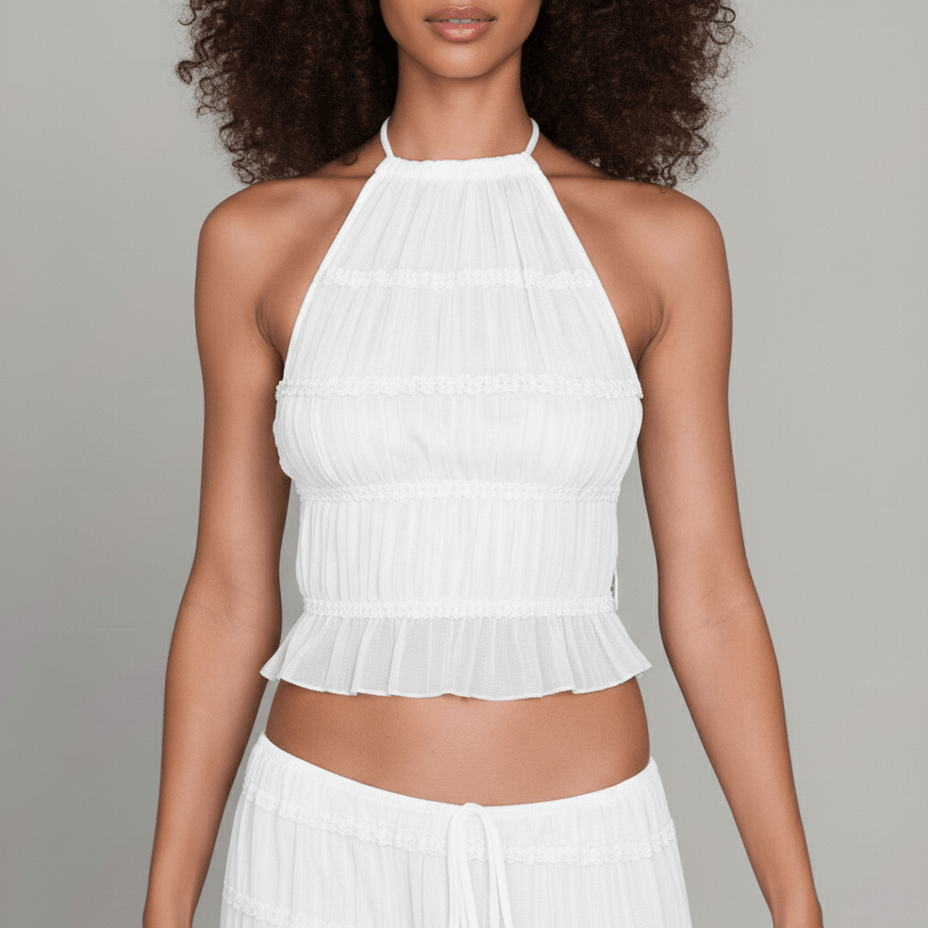 Edeline Halter Neck Two Piece Set with Crop Top and Maxi Skirt