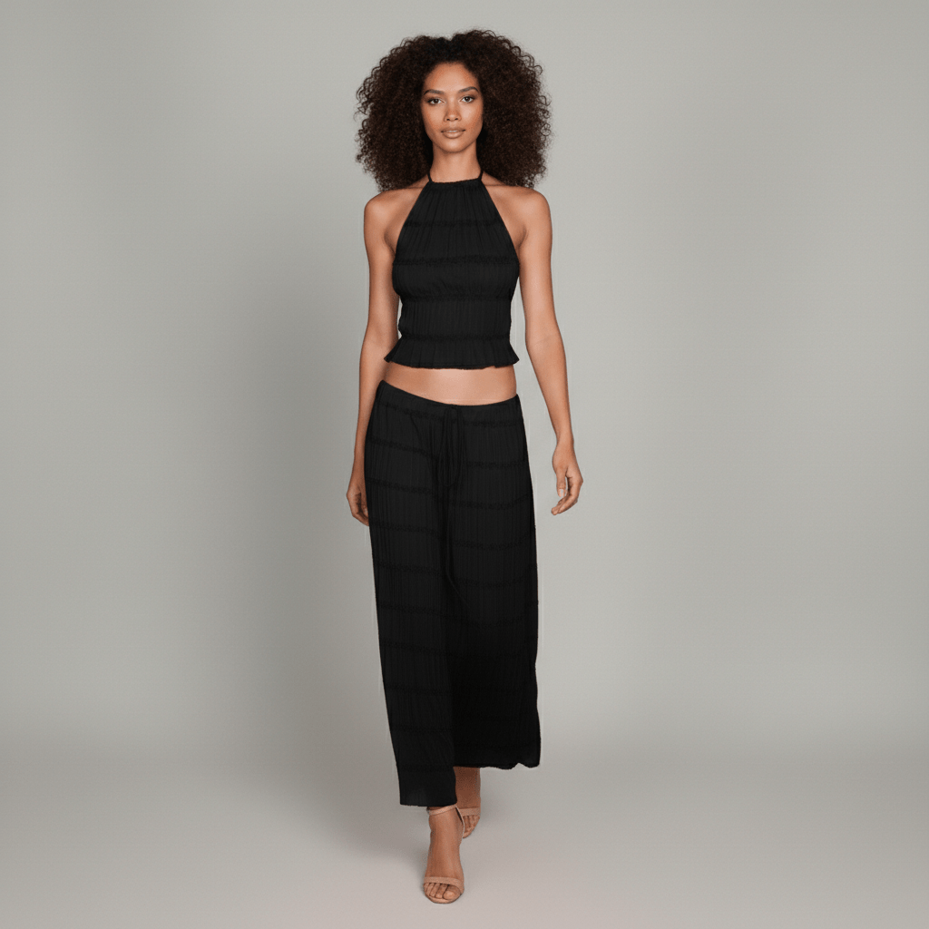 Edeline Halter Neck Two Piece Set with Crop Top and Maxi Skirt