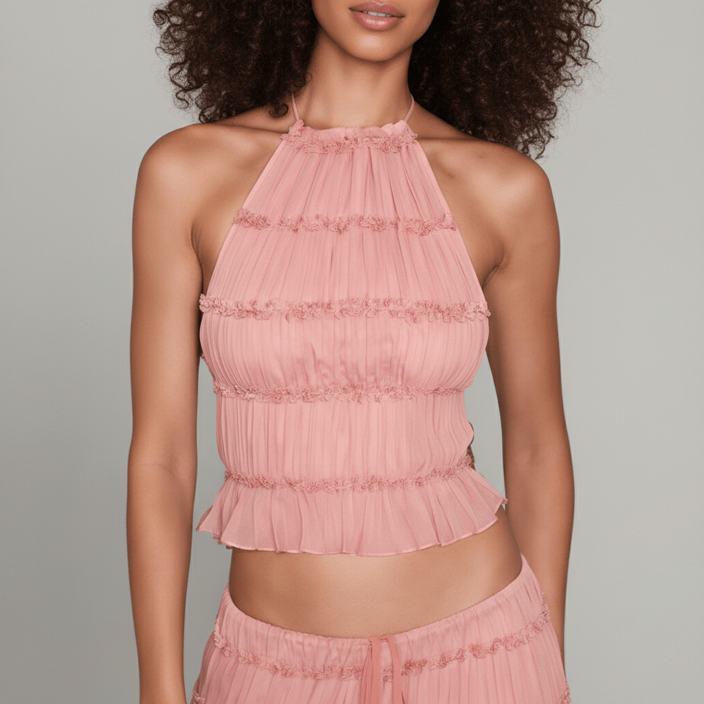 Edeline Halter Neck Two Piece Set with Crop Top and Maxi Skirt