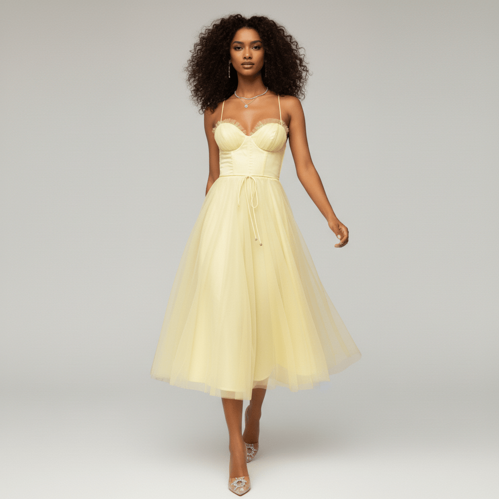 Etta Tulle Corset Midi Wedding Guest Dress