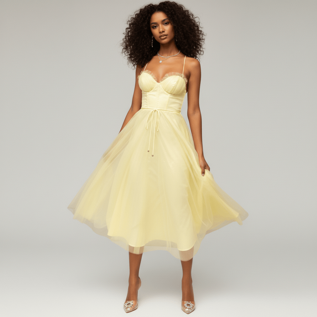 Etta Tulle Corset Midi Wedding Guest Dress