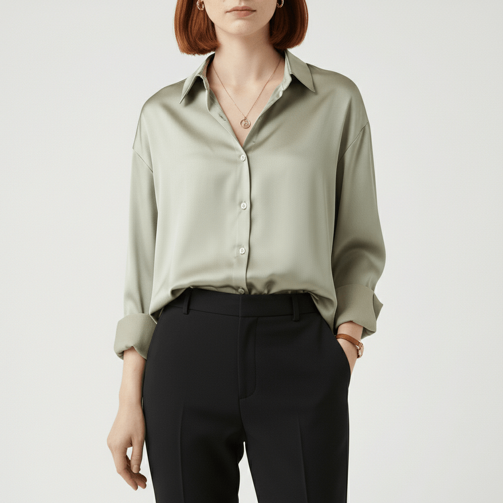 Hailey Button-Up Long Sleeve Blouse with Shirt Collar