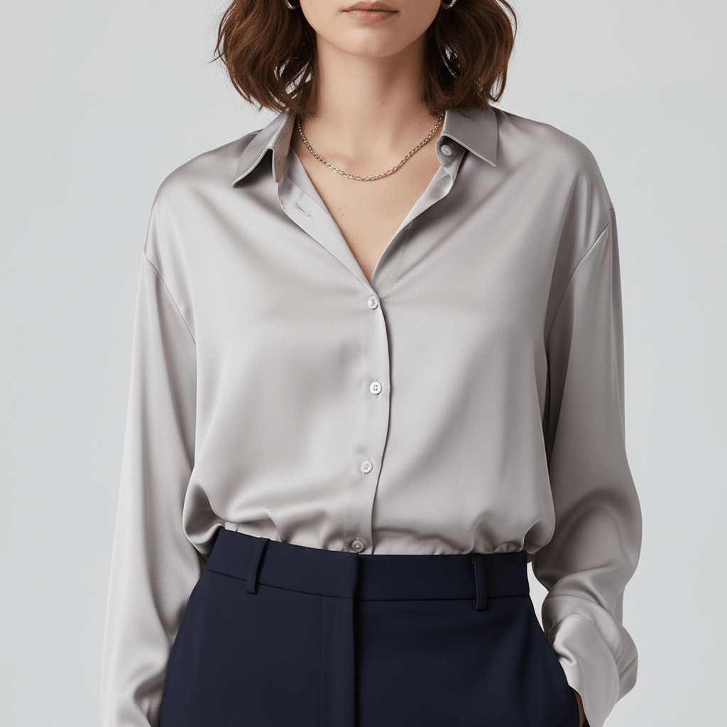 Hailey Button-Up Long Sleeve Blouse with Shirt Collar