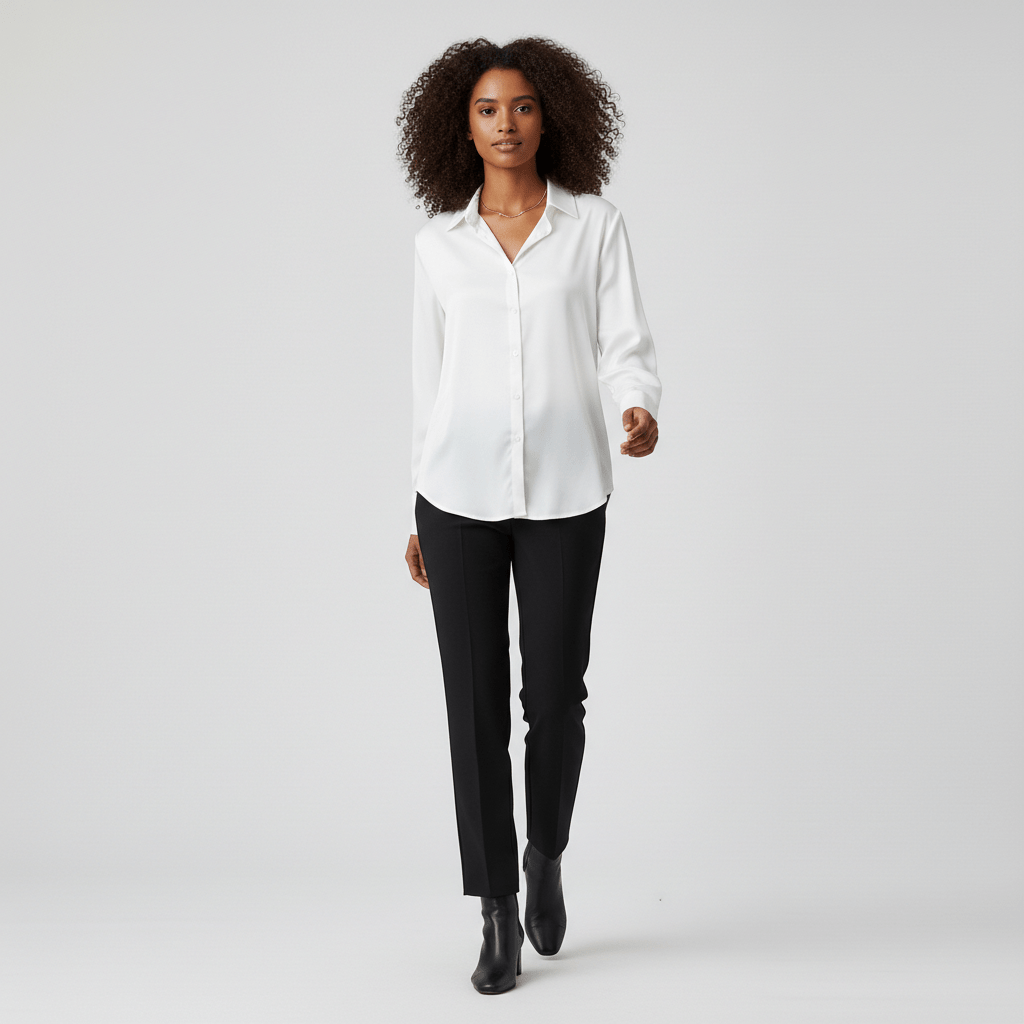 Hailey Button-Up Long Sleeve Blouse with Shirt Collar