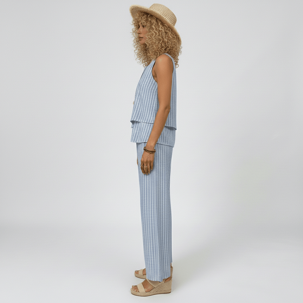 Jessica Two Piece Set Layered Top and Wide-Leg Pants