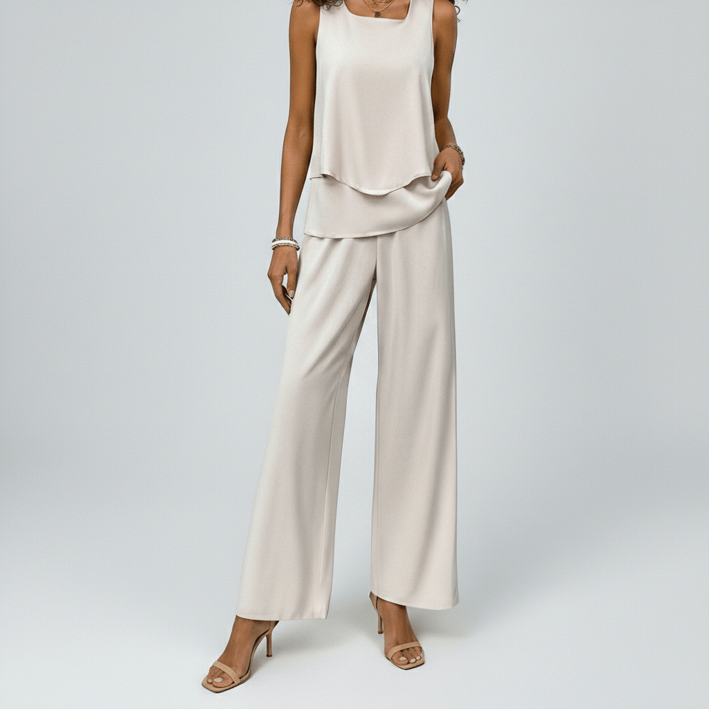 Jessica Two Piece Set Layered Top and Wide-Leg Pants