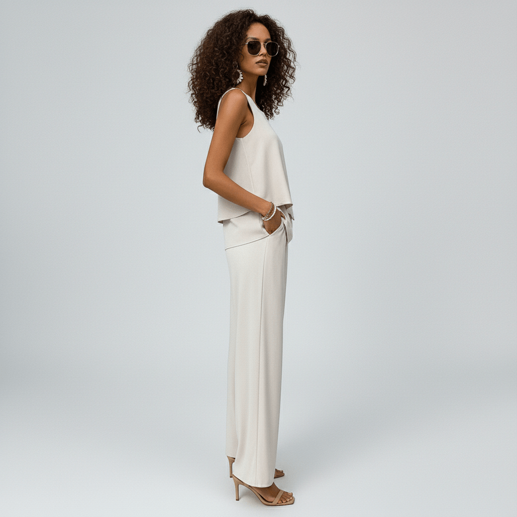Jessica Two Piece Set Layered Top and Wide-Leg Pants