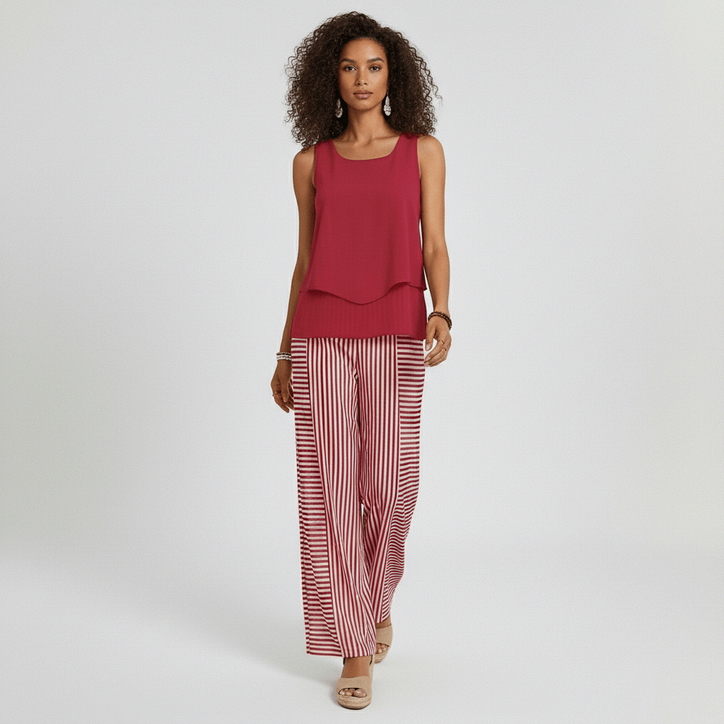Jessica Two Piece Set Layered Top and Wide-Leg Pants