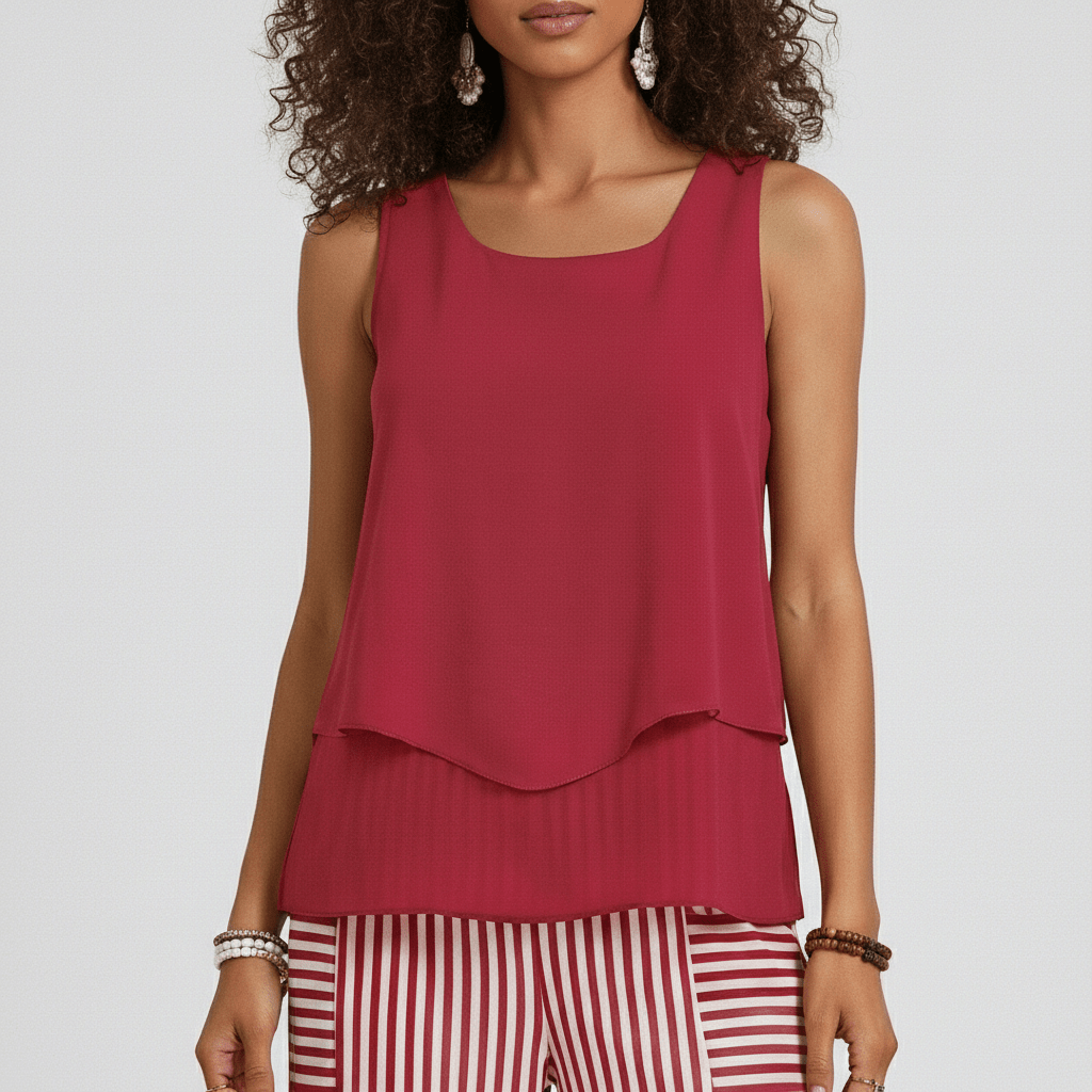 Jessica Two Piece Set Layered Top and Wide-Leg Pants