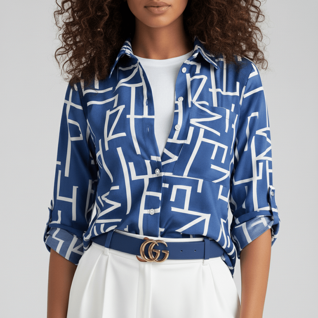 Lily Relaxed Fit Printed Button Blouse with Collar
