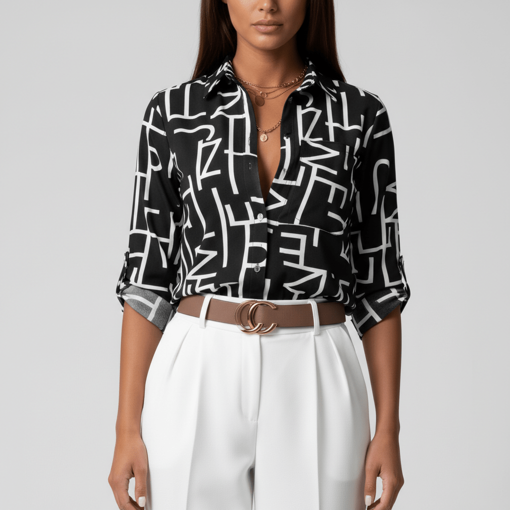 Lily Relaxed Fit Printed Button Blouse with Collar