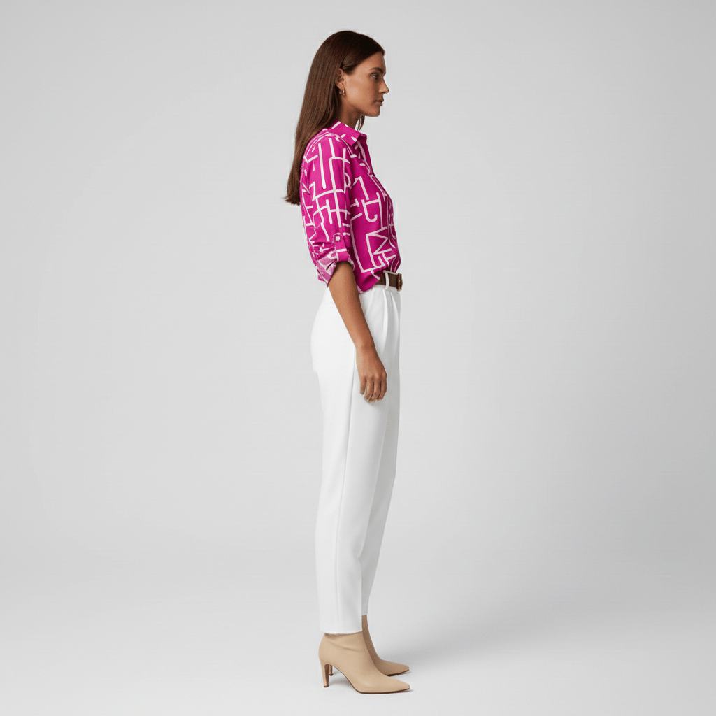 Lily Relaxed Fit Printed Button Blouse with Collar