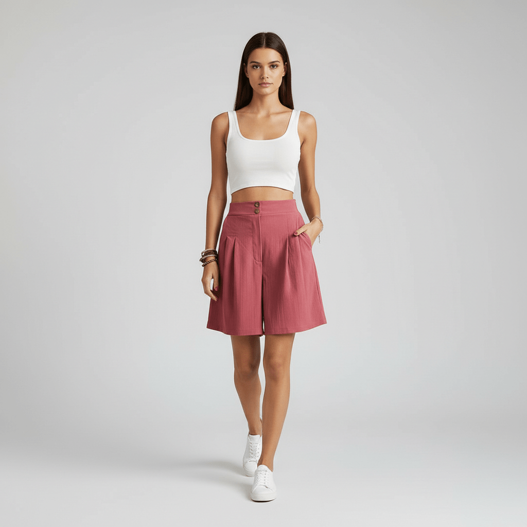 Louisa High Waist Shorts Pleated Front Wide Leg