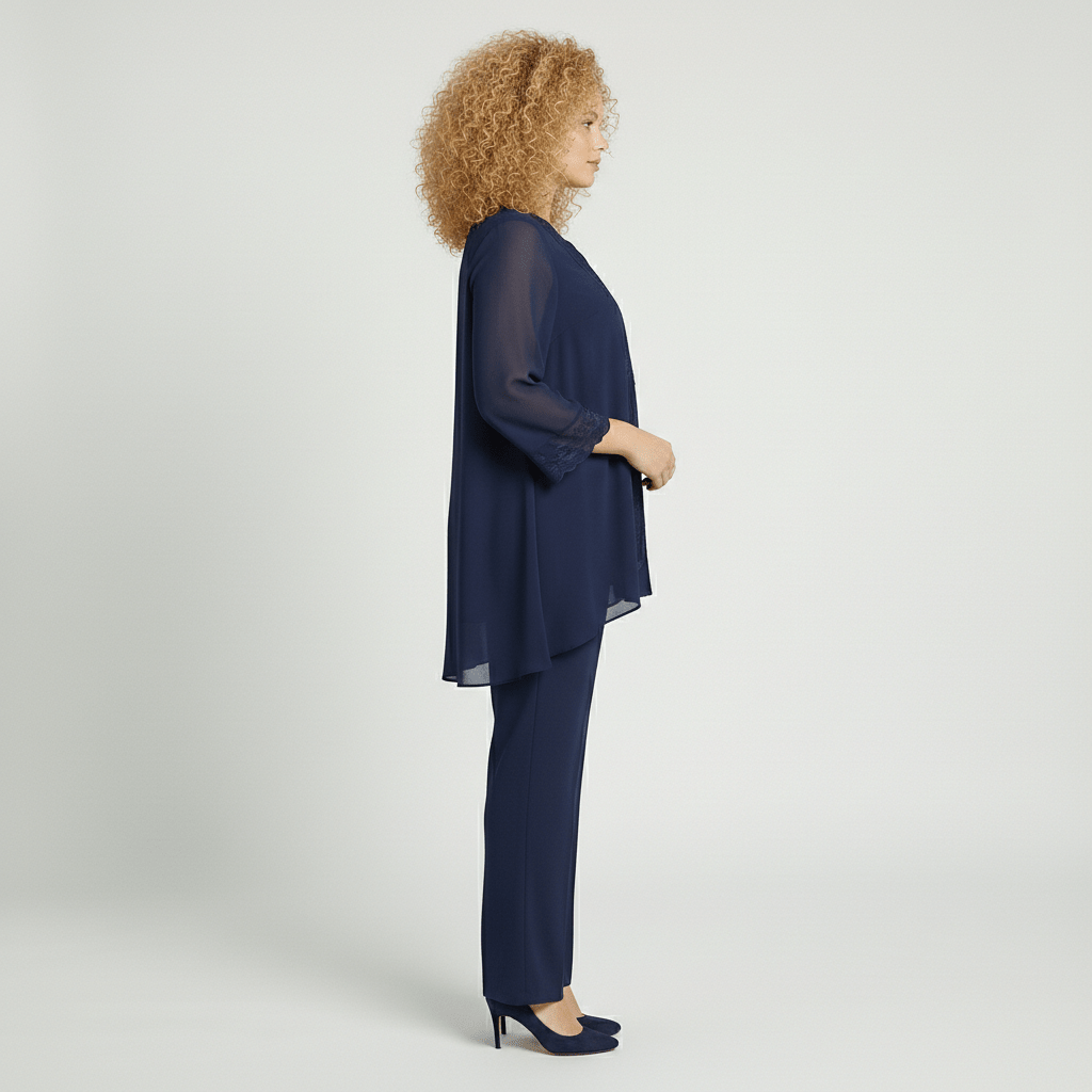 Nichola Two Piece Set Embroidered Tunic Top and Straight Leg Pants