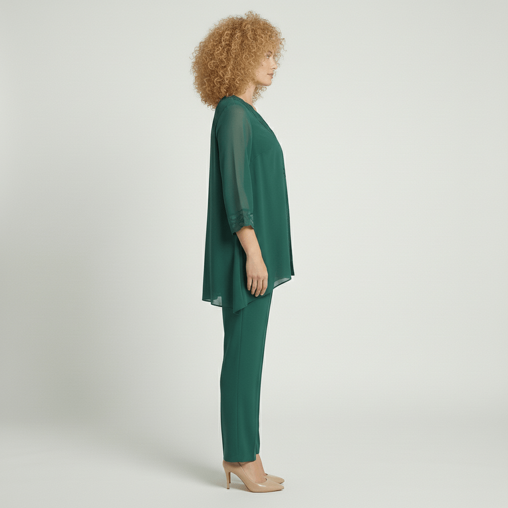 Nichola Two Piece Set Embroidered Tunic Top and Straight Leg Pants